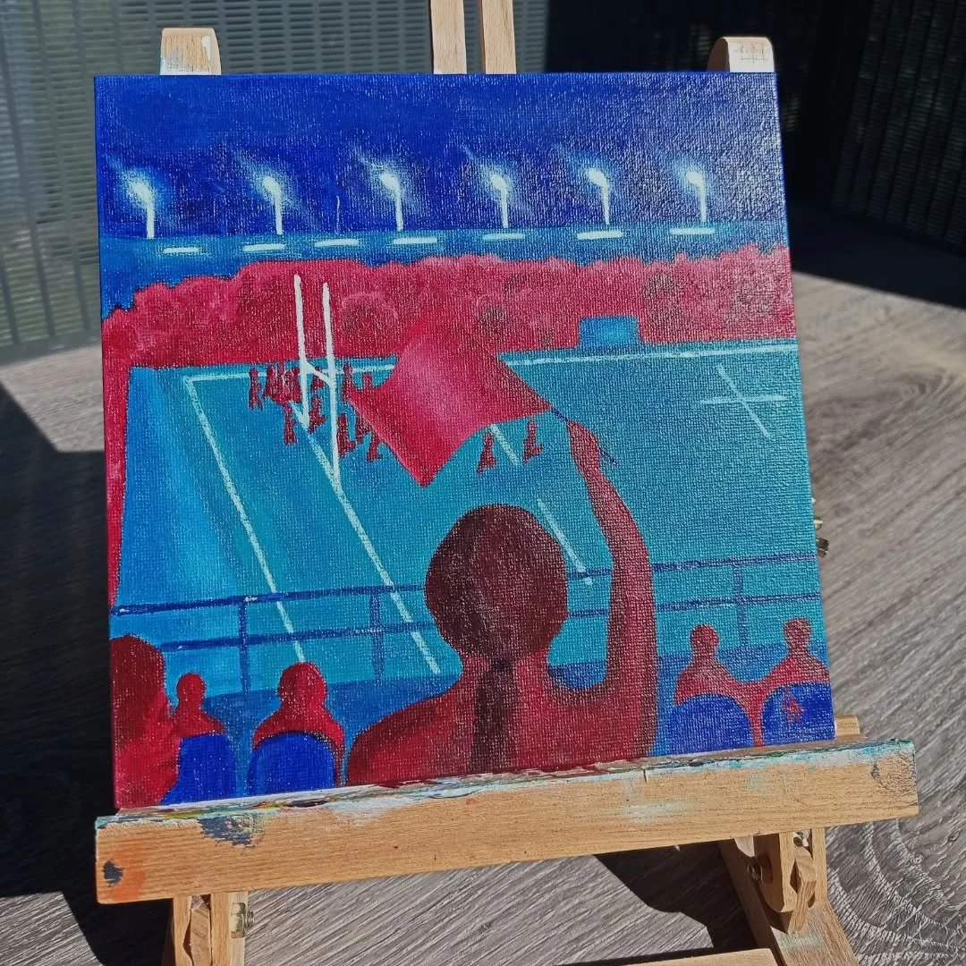 Du premier coup de pinceau au r&eacute;sultat final, voil&agrave; comment cette peinture du stade toulousain a pris vie. 🔵🔴

J'aime montrer le chemin autant que la destination. La cr&eacute;ation, c'est une succession de couches, de doutes et de d&