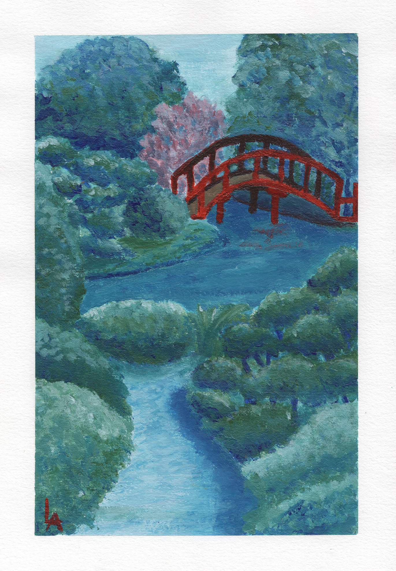 Toulouse - Jardin japonais.
Acrylique papier grain fin 180g/m², 14,8 x 21 cm, 2026.