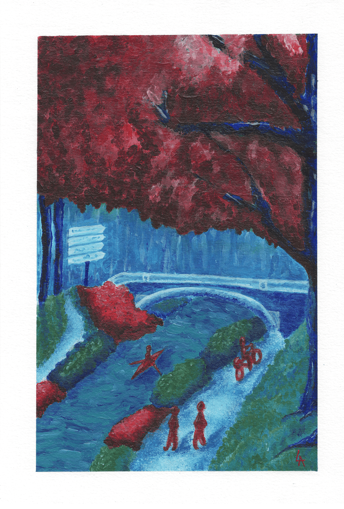 Toulouse - Canal du Midi.
Acrylique papier grain fin 180g/m², 14,8 x 21 cm, 2026.