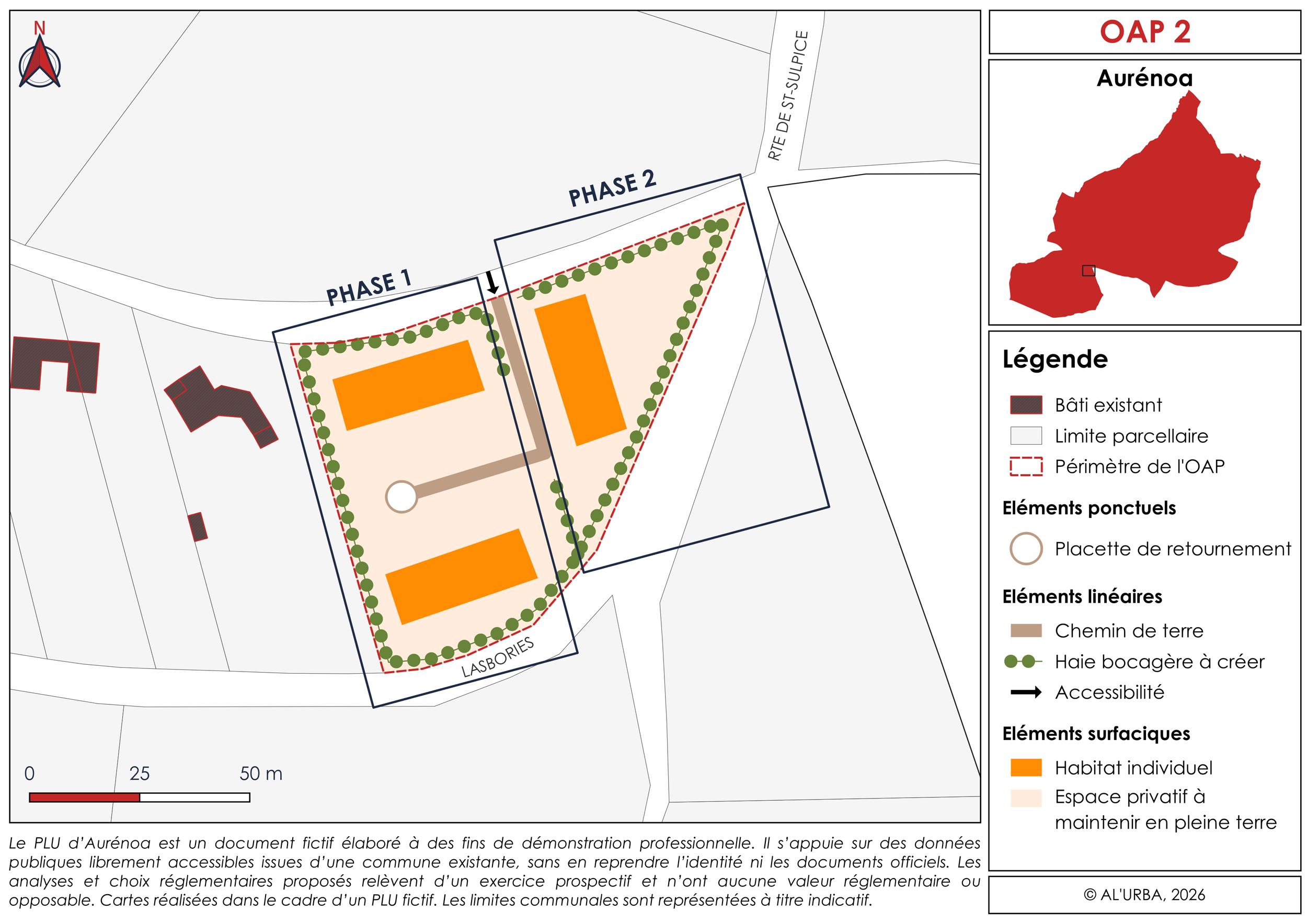 Carte OAP – Aménagement zone à urbaniser | PLU fictif

Carte représentant l’aménagement d’une zone à urbaniser (OAP) dans le règlement graphique du PLU fictif d’Aurénoa. Le PLU d’Aurénoa est un document fictif à des fins de démonstration professionne