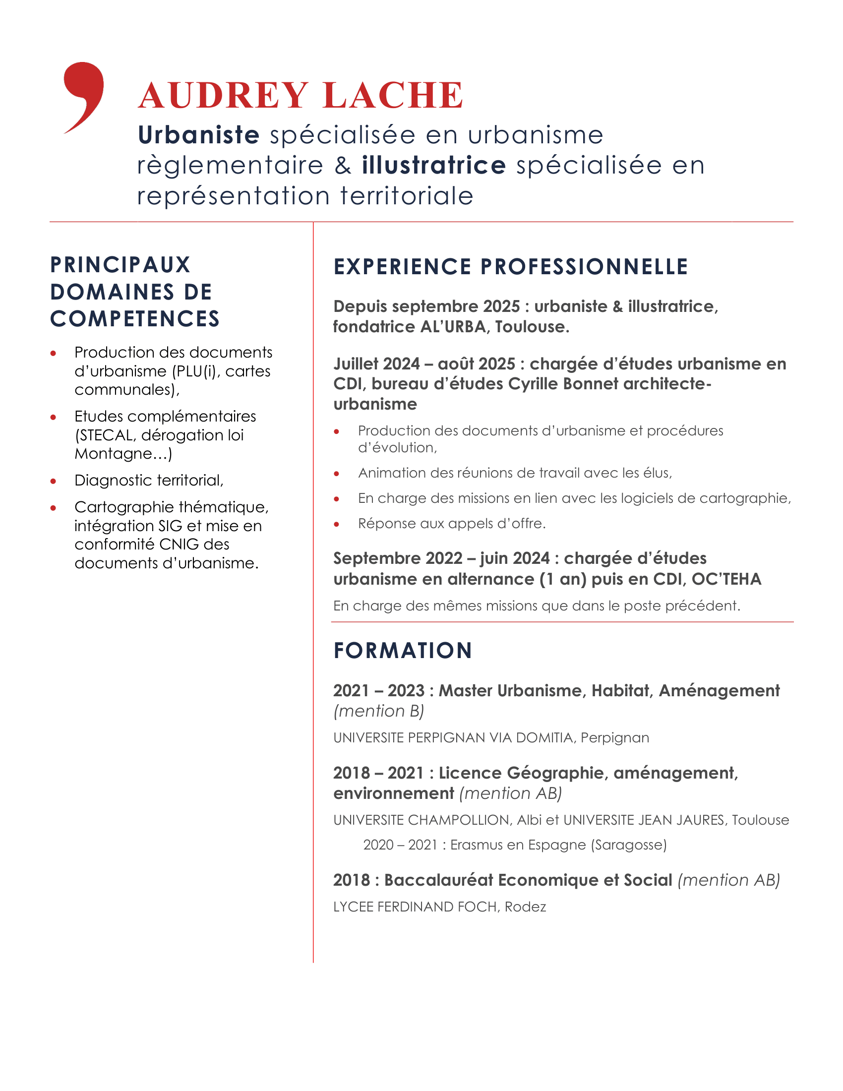 CV d'Audrey Laché, urbaniste et illustratrice.