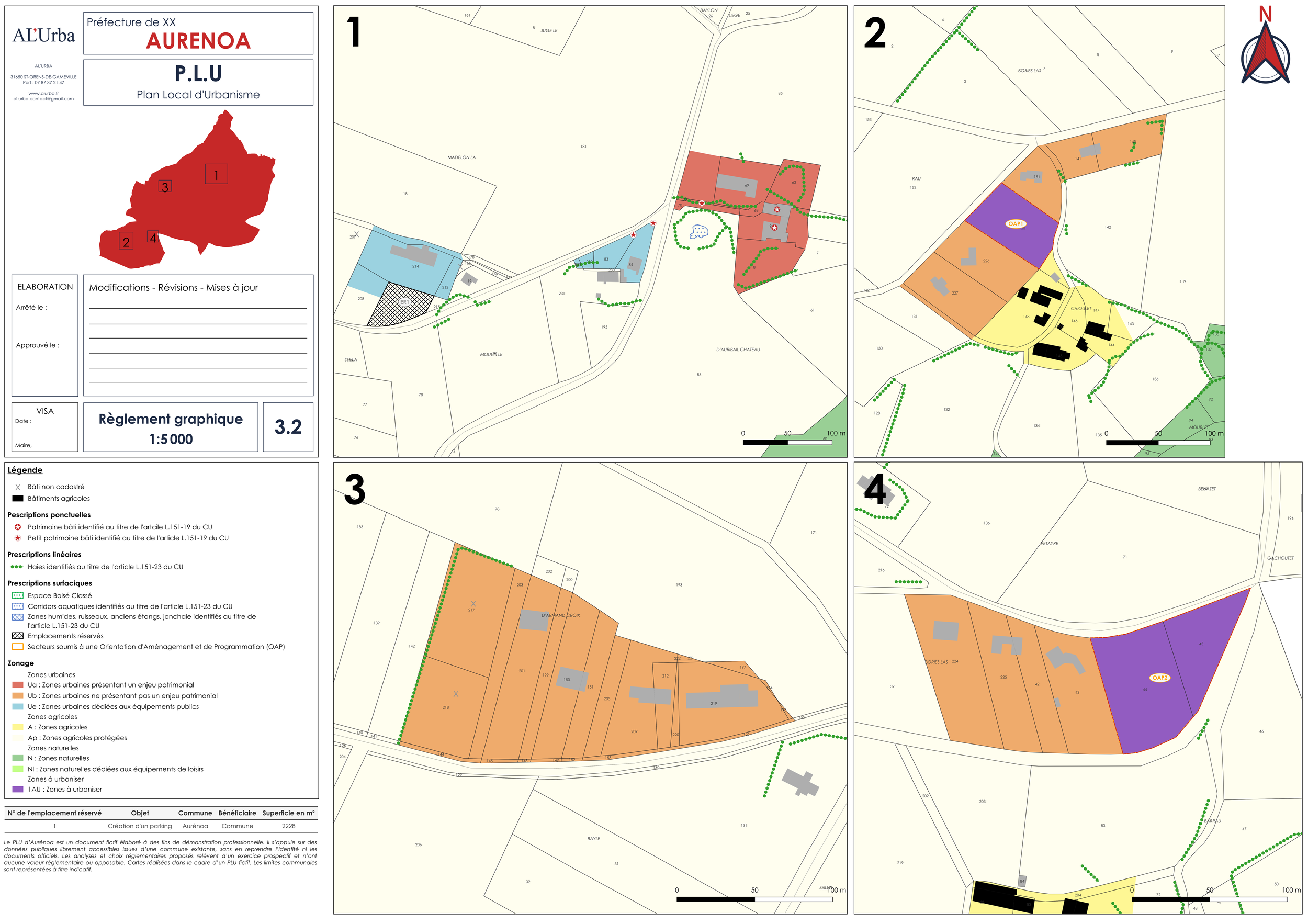 Carte zones urbanisées – Règlement graphique | PLU fictif

Focus sur les zones urbanisées d’Aurénoa issu du règlement graphique du PLU fictif. Le PLU d’Aurénoa est un document fictif élaboré à des fins de démonstration professionnelle, basé sur des d