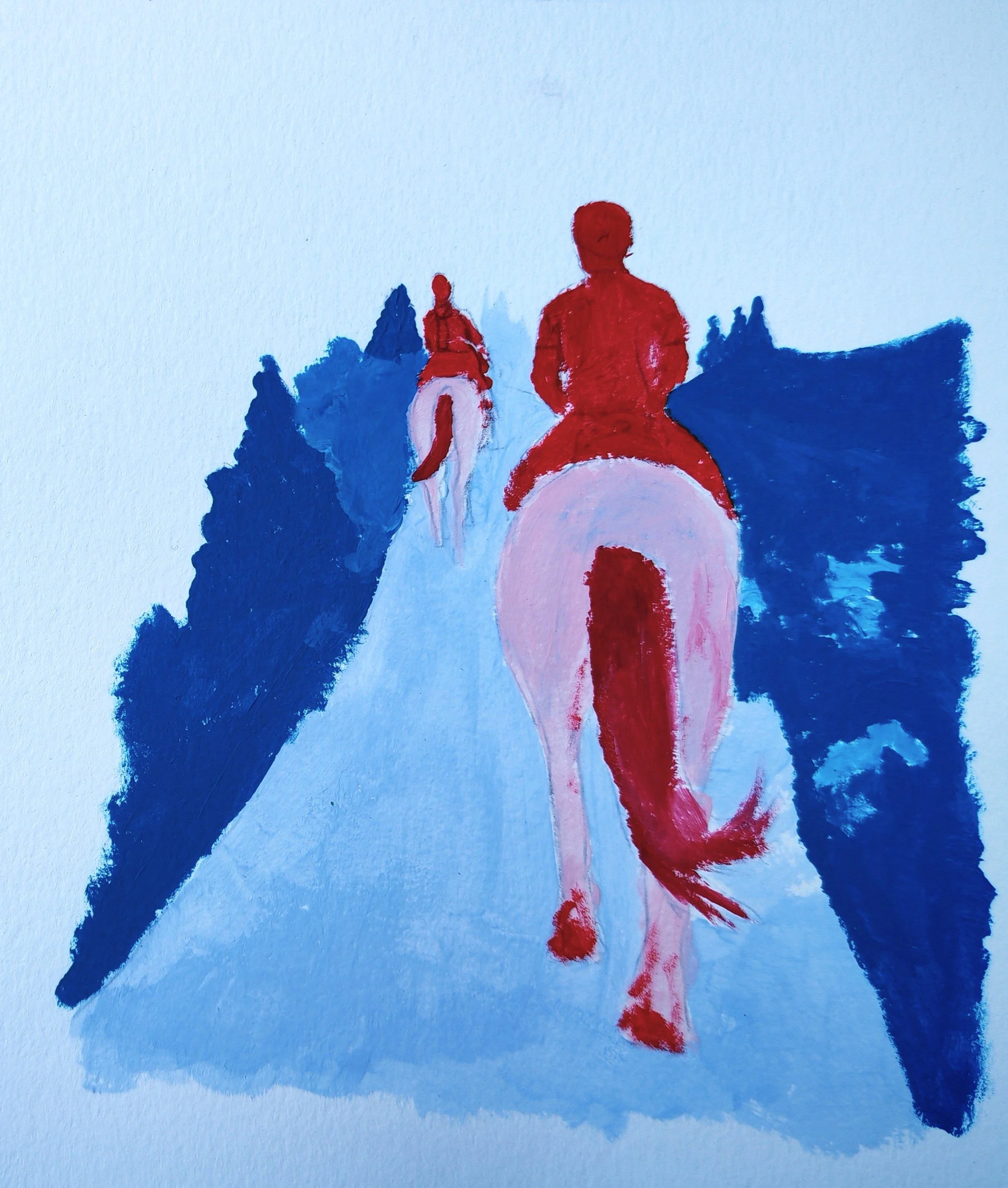 Peinture en cours de la carte équitation réalisée pour le concours IGN mêlant illustration et cartographie