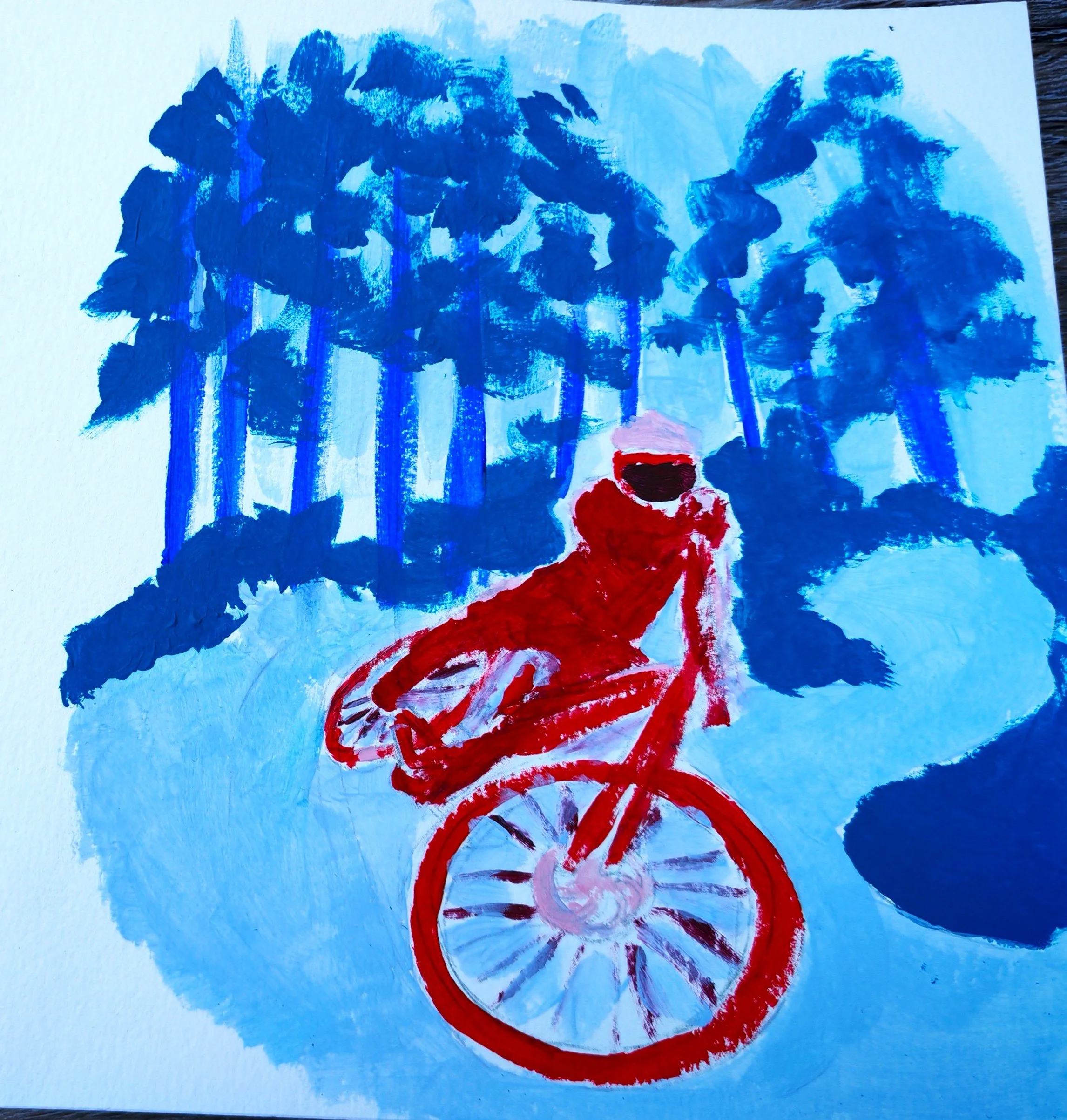 Peinture en cours de la carte VTT réalisée pour le concours IGN mêlant illustration et cartographie