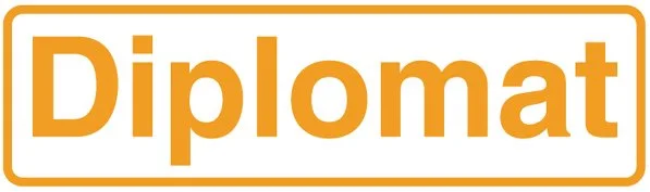 Diplomat logo. The word 'Diplomat' in orange text inside an orange rectangular border.