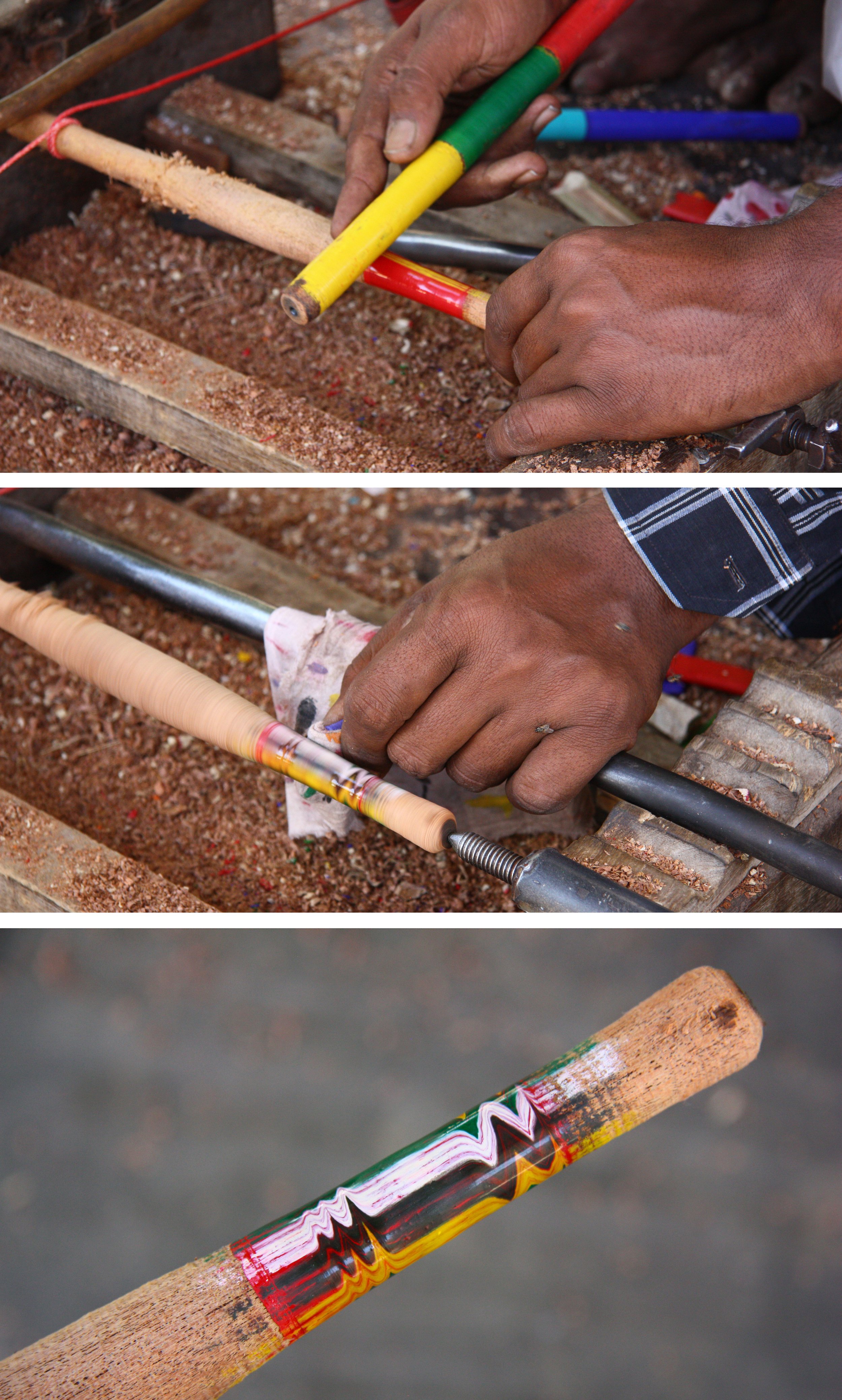 Details of turned lacquer work as part of the Translocated Making craft research project in India