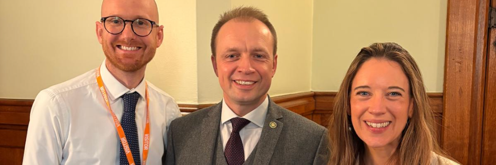 REUK staff (Dan Webb) and Chief Executive (Catherine Gladwell) with Darren Paffey MP