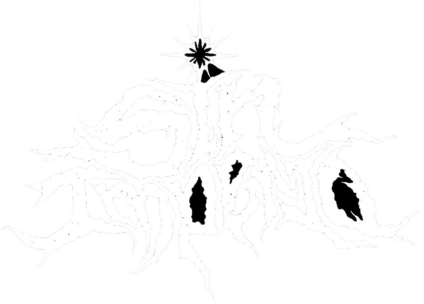 Schwarz-weiß-Logo mit einem kristallen, bandartigen Schriftzug und einer leuchtenden Sternform darüber.