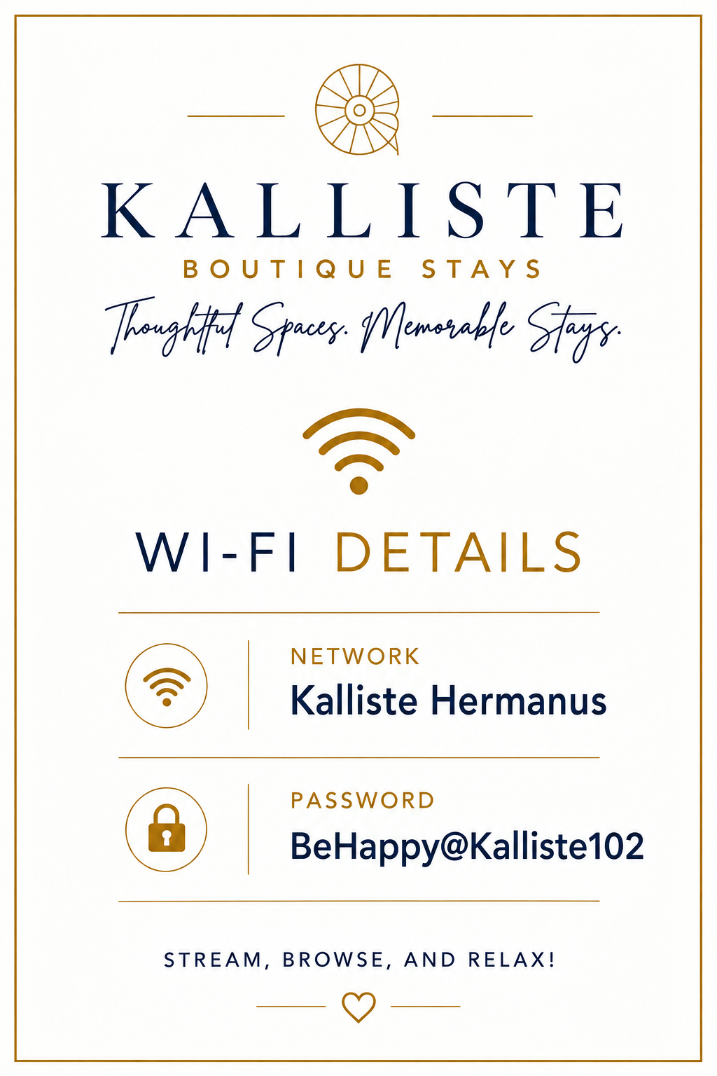 Wifi details for Whale Walk Apartment