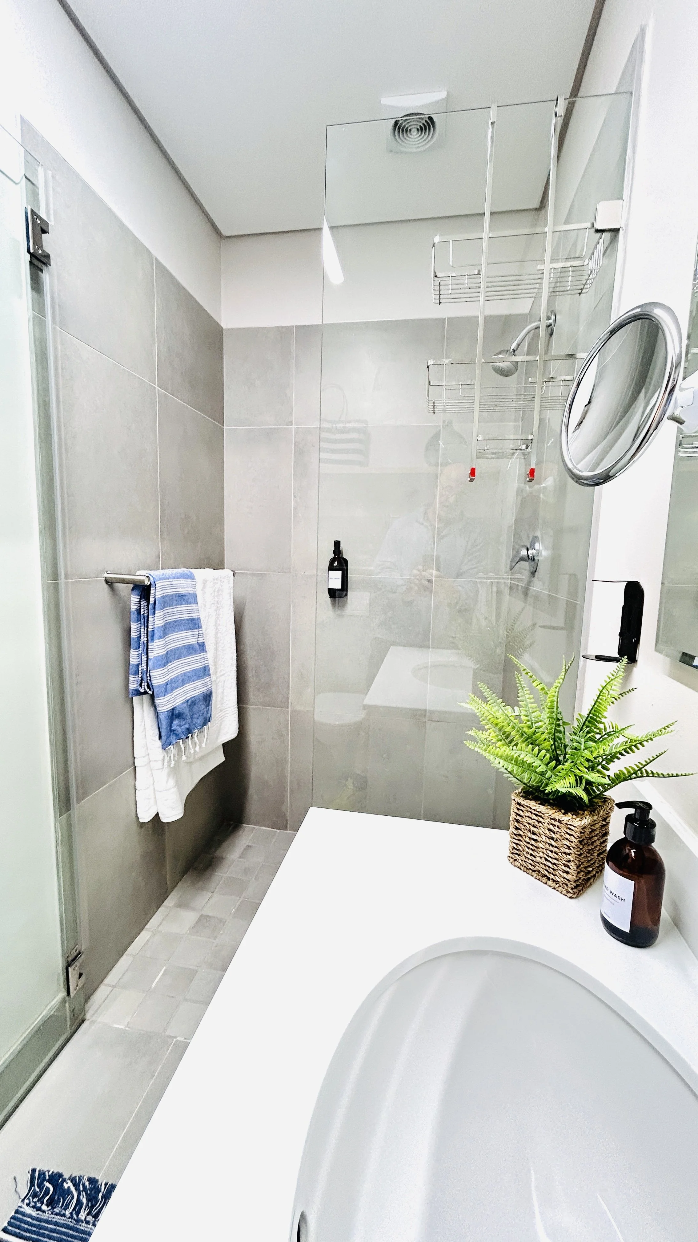MES bathroom with large shower at The View, self catering apartment.