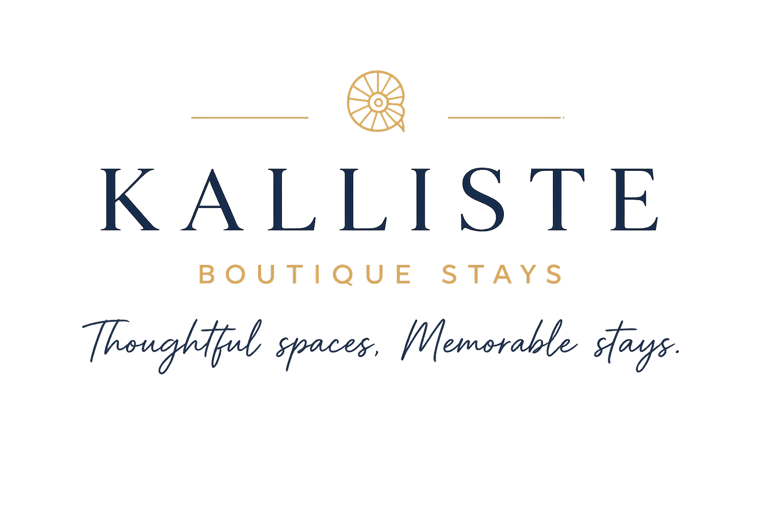 Neon sign for Kalisté Boutique Stays with the slogan 'Thoughtful spaces, memorable stays' underneath.