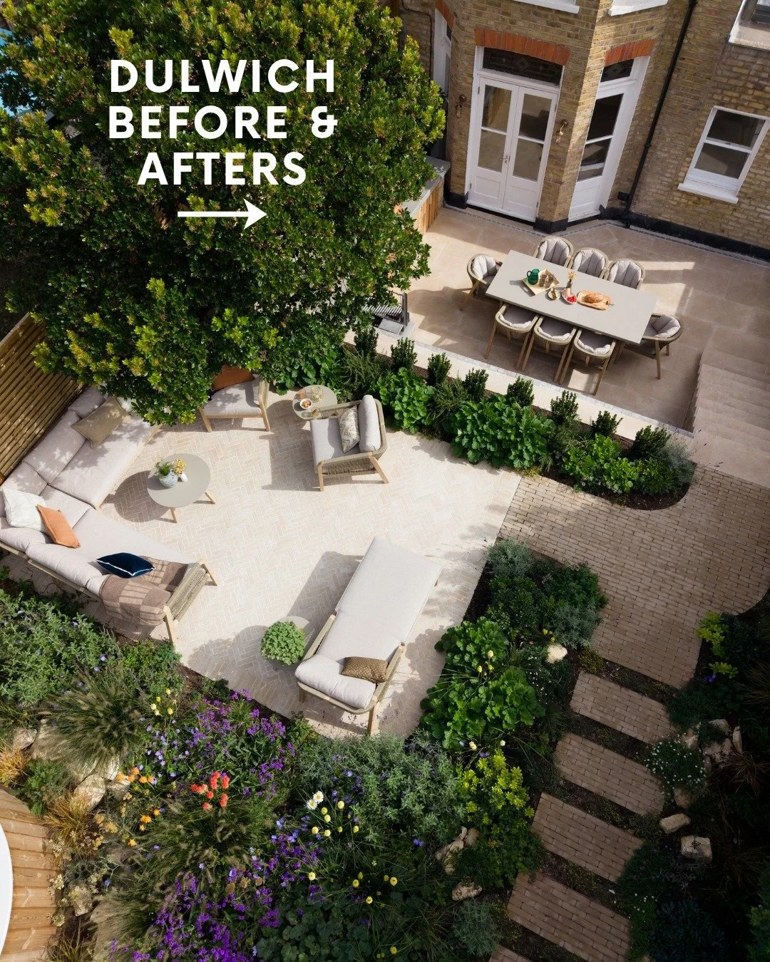 See how we transformed this Dulwich garden across three levels 👉

Previously, the garden felt disconnected, with a lawn-dominated middle terrace and an upper level crowded with a shed, bike store, trampoline and artificial turf. Set on a steep hills