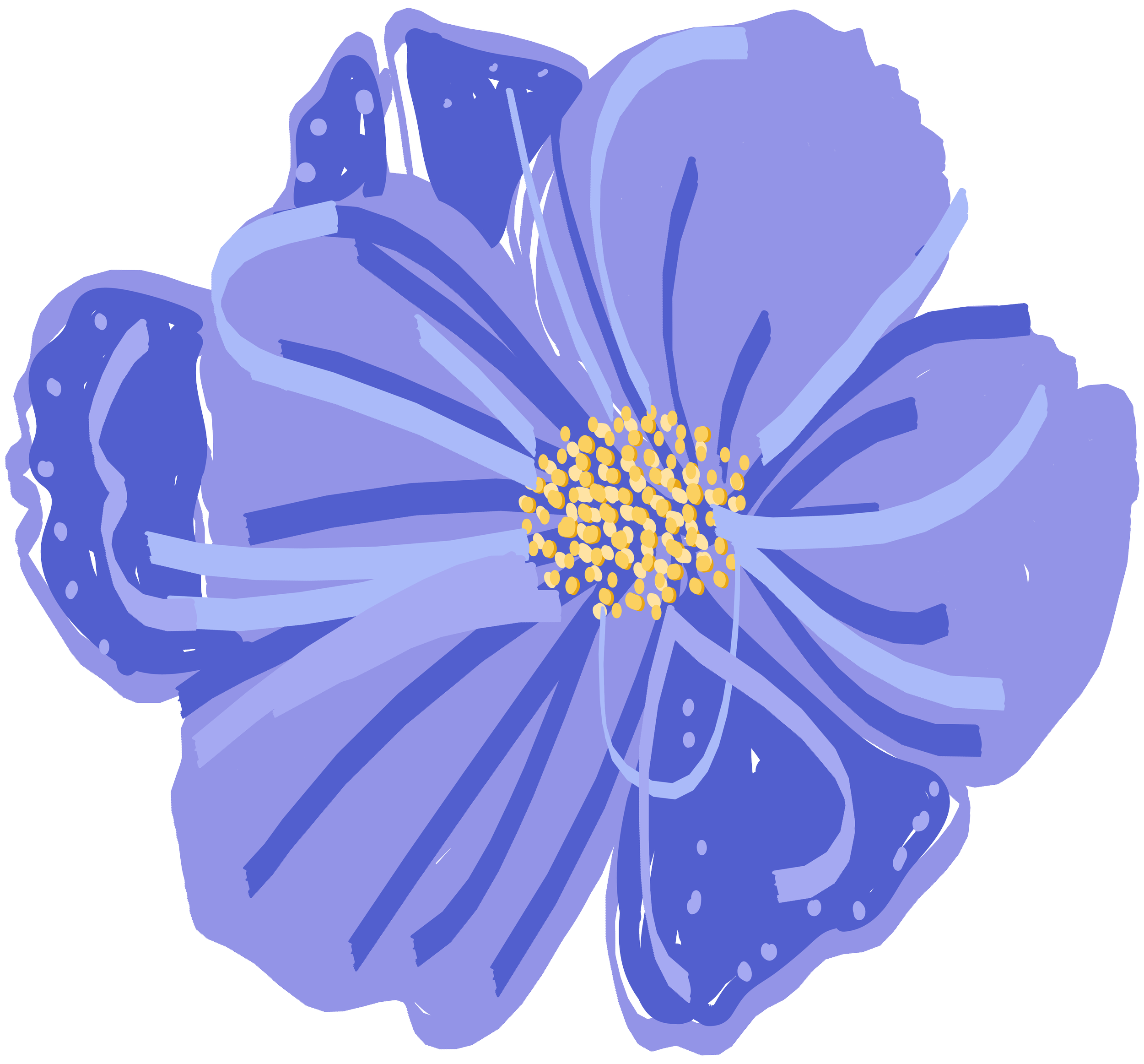 A digital illustration of a purple flower with layered petals and a yellow center.