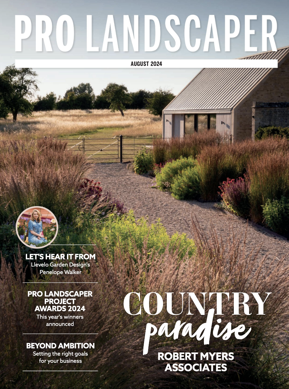Cover of 'Pro Landscaper' magazine, August 2024 issue, Katerina Kantalis London Garden Designer
