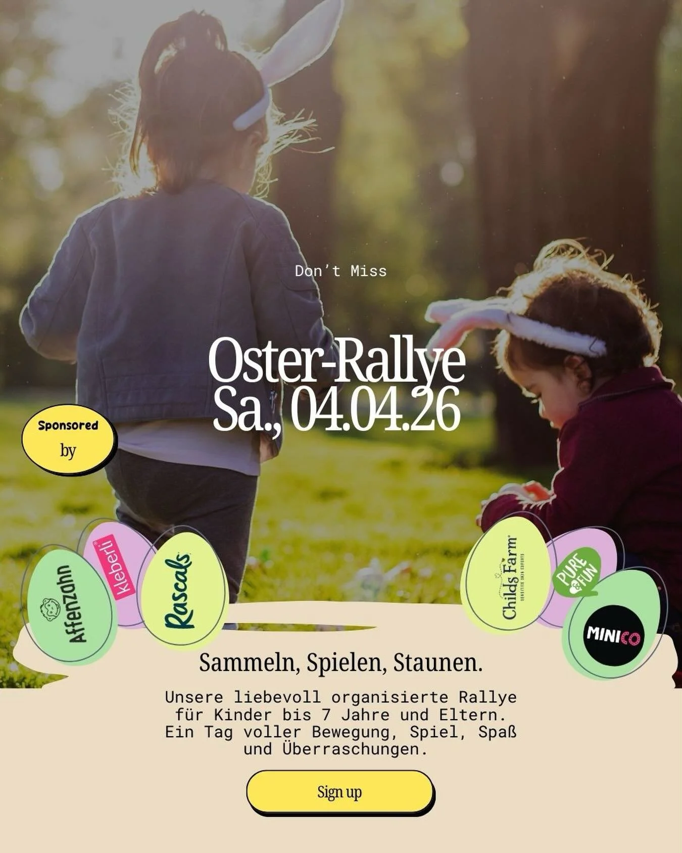 🐰🌷 Oster-Rallye 2026 in D&uuml;sseldorf

Sammeln. Spielen. Staunen.
Am 04.04.2026 verwandelt sich die Stadtmitte &amp; der Hofgarten in ein kleines Oster-Abenteuer f&uuml;r Familien 🤍

Freut euch auf eine liebevoll gestaltete Rallye mit Bewegungsa