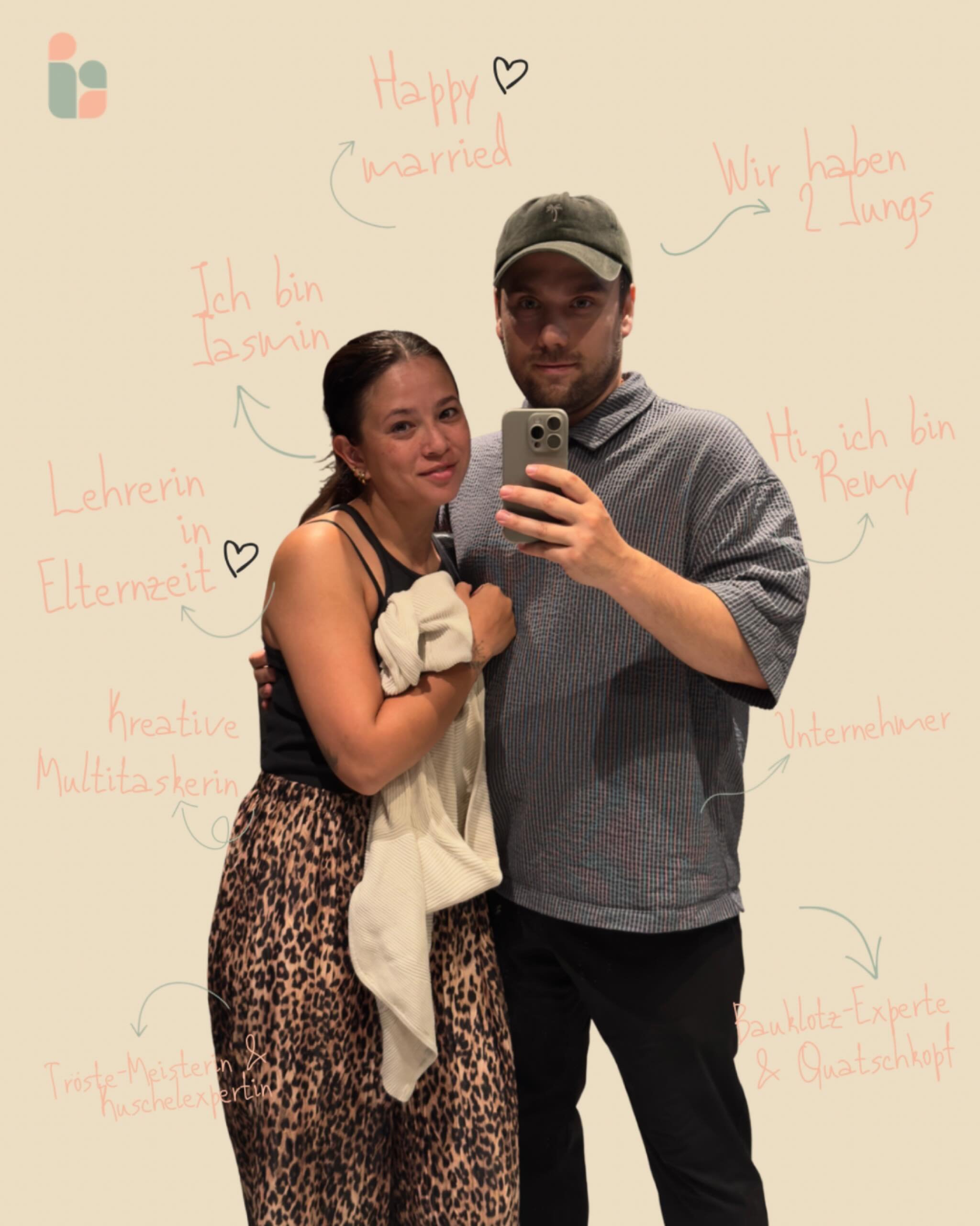 Wir sind Jasmin &amp; Remy.
Verheiratet. Eltern von zwei Jungs.
Lehrerin in Elternzeit &amp; Unternehmer.
Kuschelexpertin &amp; Bauklotz-Experte.

Aus unserem eigenen Familienalltag ist eine Idee gewachsen &ndash;
ein Ort f&uuml;r Verbindung, Gemeins