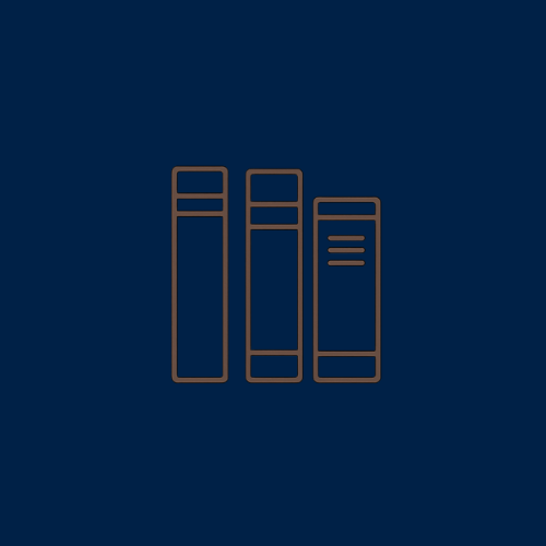 Outline of three books on a dark blue background.