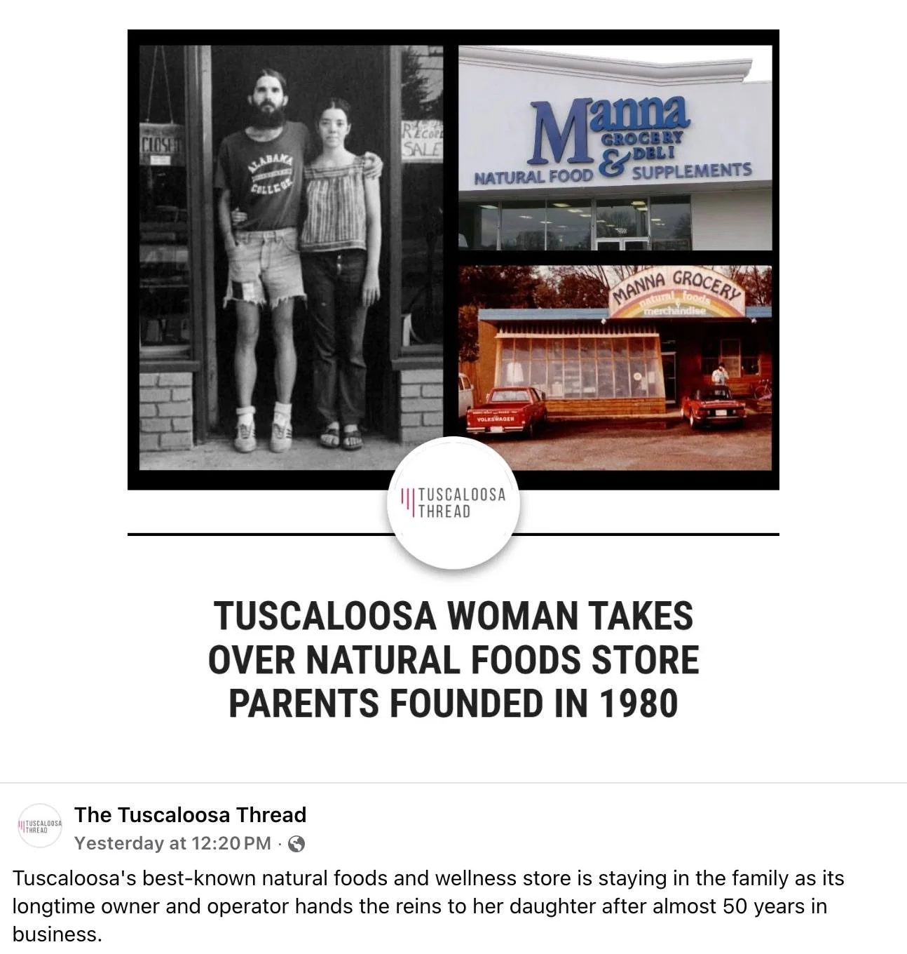 So thankful for The Tuscaloosa Thread for sharing the story of Manna's history and next chapter of family ownership. And wow, it's incredible to hear from customers, past and present, about the announcement, too! 

Link to article in the comments.