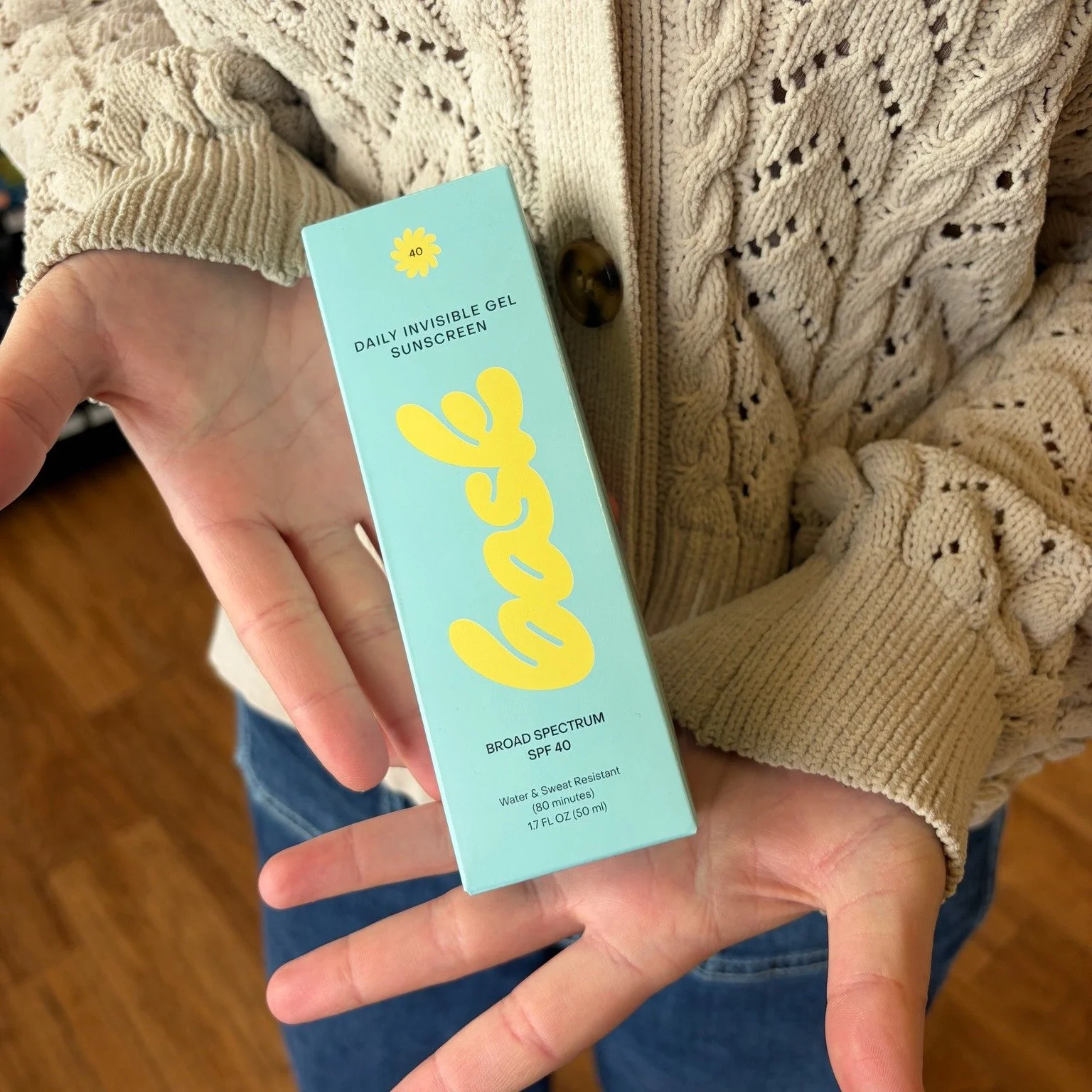 STAFF PICK! Bask Daily Invisible Gel Sunscreen. Broad Spectrum SPF 40.

Our staffer loves it because it goes on clear and smooth and doubles as a primer. 

**About our Staff Picks: At Manna, we carefully choose everything we sell. You know you are bu