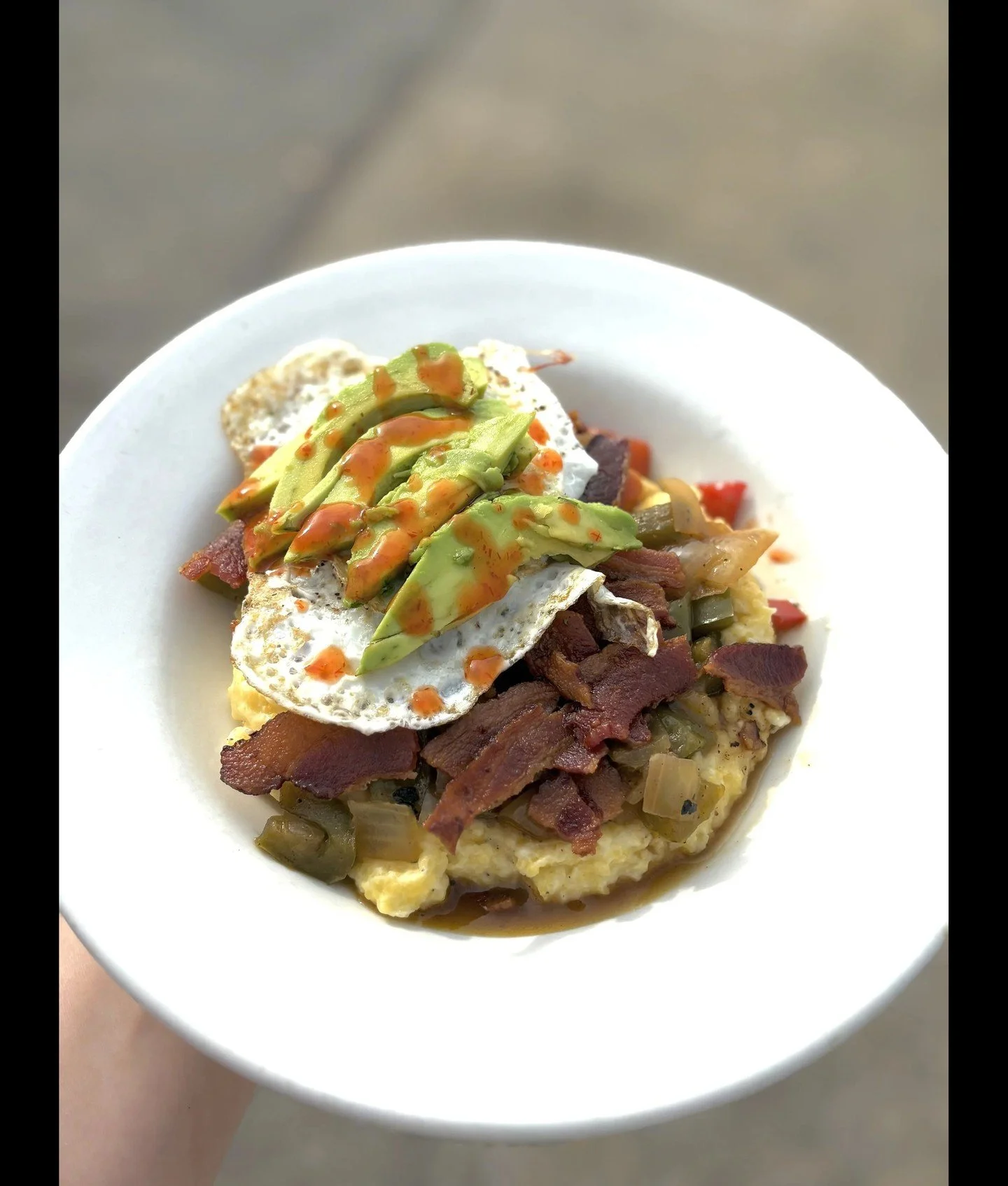 Manna&rsquo;s Brunch Specials for Saturday, May 2nd!: Entrees

Grit Bowl (GF) 12

(cheese grits, bacon, fried egg, sauteed peppers &amp; onions, avocado &amp; hot sauce) 

Butternut Squash Quiche 10

(roasted butternut squash, spinach, onion &amp; go