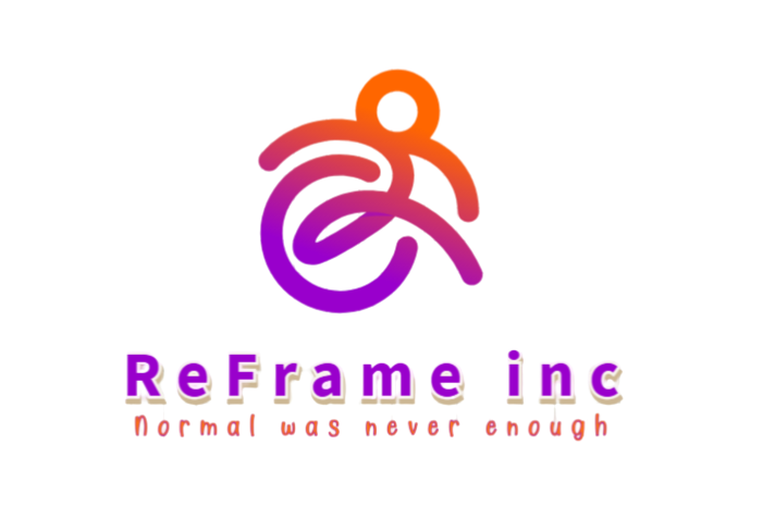 A colorful logo with a stylized swirl and text that reads "ReFrame inc" and a smaller, blurry tagline underneath.