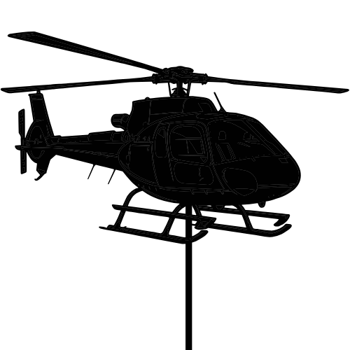 Helicopter silhouette with rotor blades and external cargo load abilities representing commercial helicopter operations.