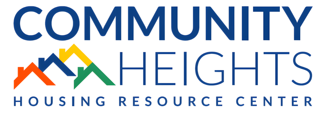 Colorful logo for a community housing organization, featuring stylized houses in orange, yellow, green, and blue with the text 'Community Housing' and the subtext 'Housing Resource Center'.