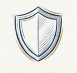 A shield icon with a simple design, featuring a dual outline in blue and gold tones, and a diagonal shading on the right side.
