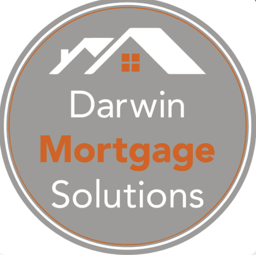Logo for Darwin Mortgage Solutions with a house graphic and gray, white, and orange color scheme.