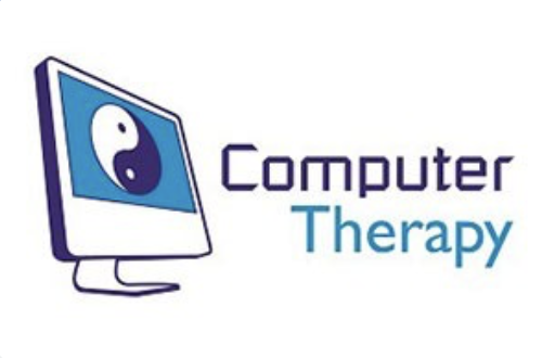 Logo with a computer monitor displaying a yin-yang symbol, and the text 'Computer Therapy' beside it.
