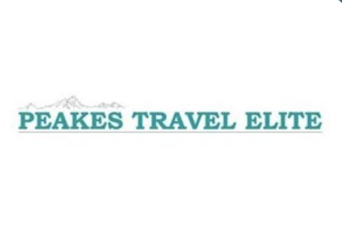 Text reading 'PEAKES TRAVEL ELITE' with a mountain outline above the word 'PEAKES'.