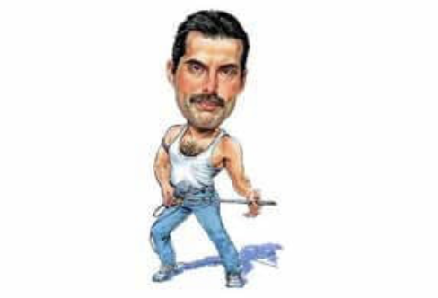 Caricature of a man with a serious expression, wearing a white tank top and blue jeans, holding a large wrench.