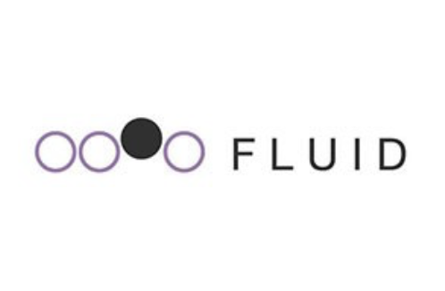 The logo of OO FLUID with purple and black circles and black text