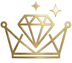 Ilustração de um diamante dourado em uma coroa estilizada com brilhos