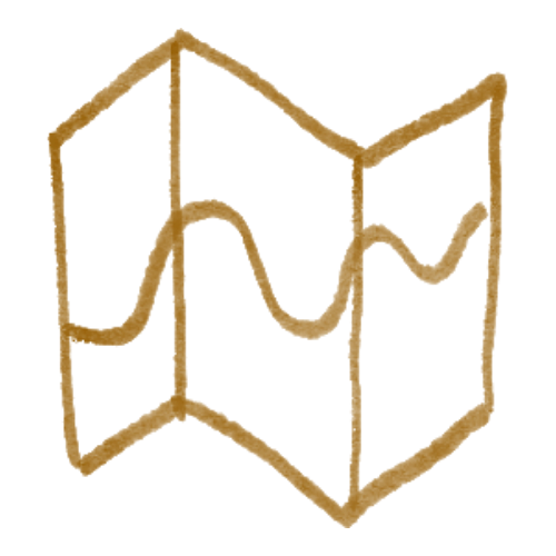 Illustration of a folded map with two location markers and various road lines.