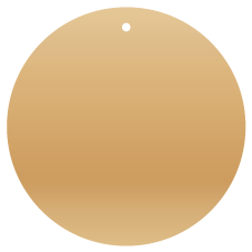 Eine große, runde, goldene Medaille oder Münze mit einem schwarzen Punkt oben in der Mitte.