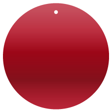 Ein roter, runder Gegenstand mit einem kleinen Loch oben, wahrscheinlich eine dekorative Kugel oder Anhänger.