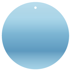 Ein runder, blauer Gegenstand mit einem kleinen schwarzen Punkt oben in der Mitte.