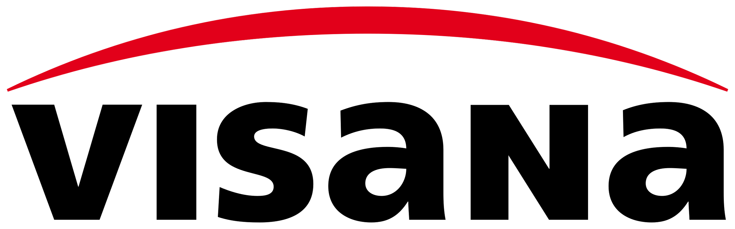 Ein schwarzes Logo mit roten geschwungenen Linien und schwarzen Text "Visana"