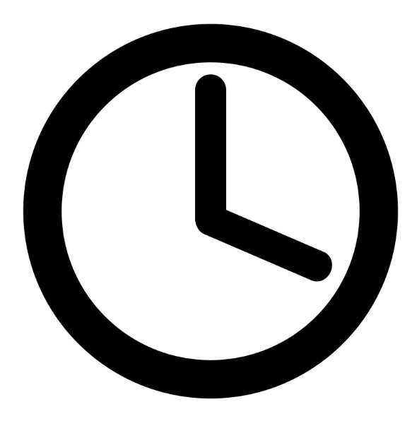 Simple black and white clock showing 3:00.