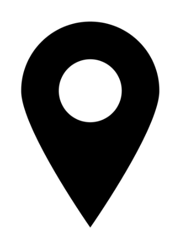 Black location pin icon on a white background.