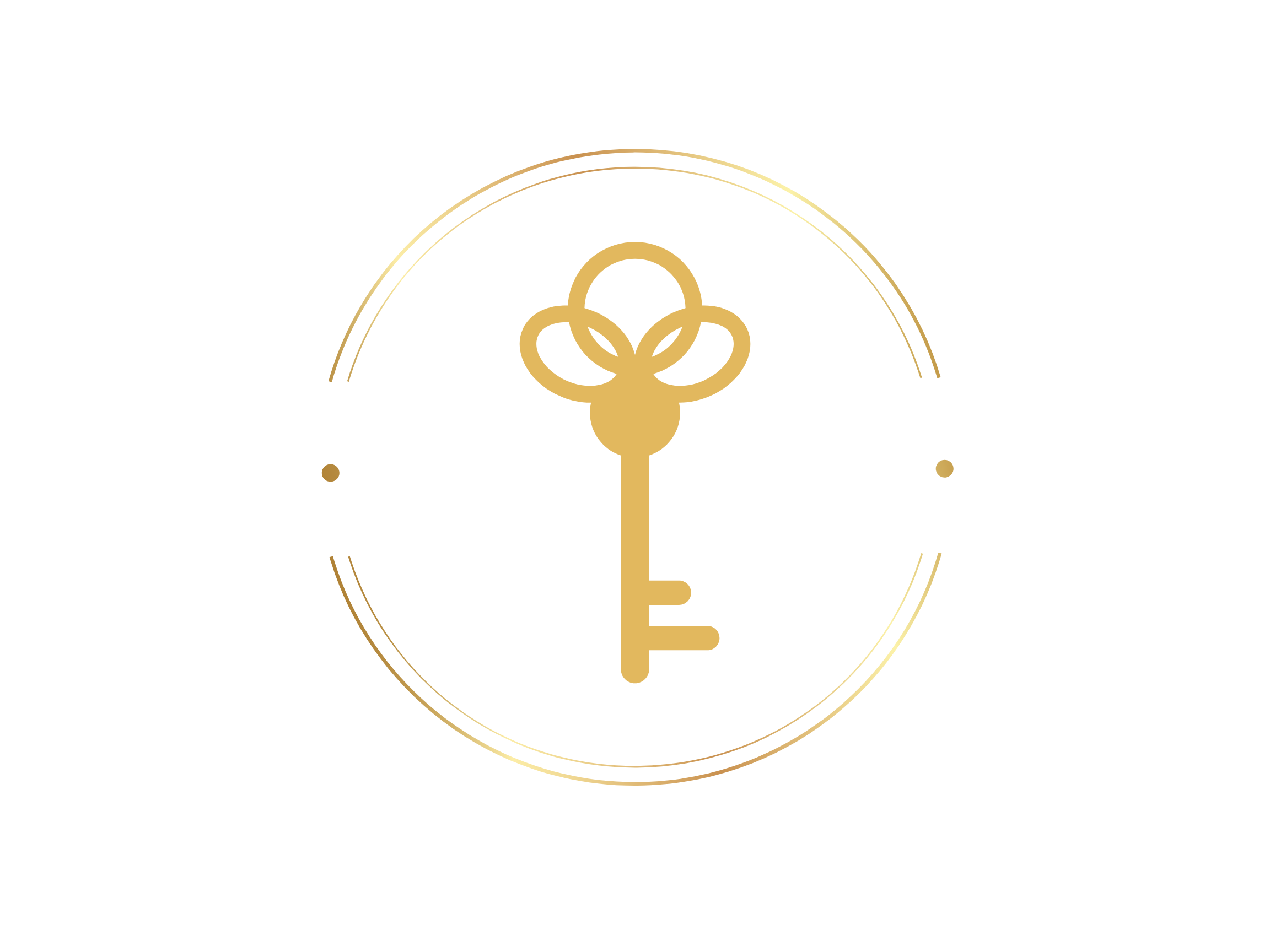 Illustration of a gold key shown in profile, with a circular handle, and a long shaft with a notched bit at the end. Anita McGovern Realty