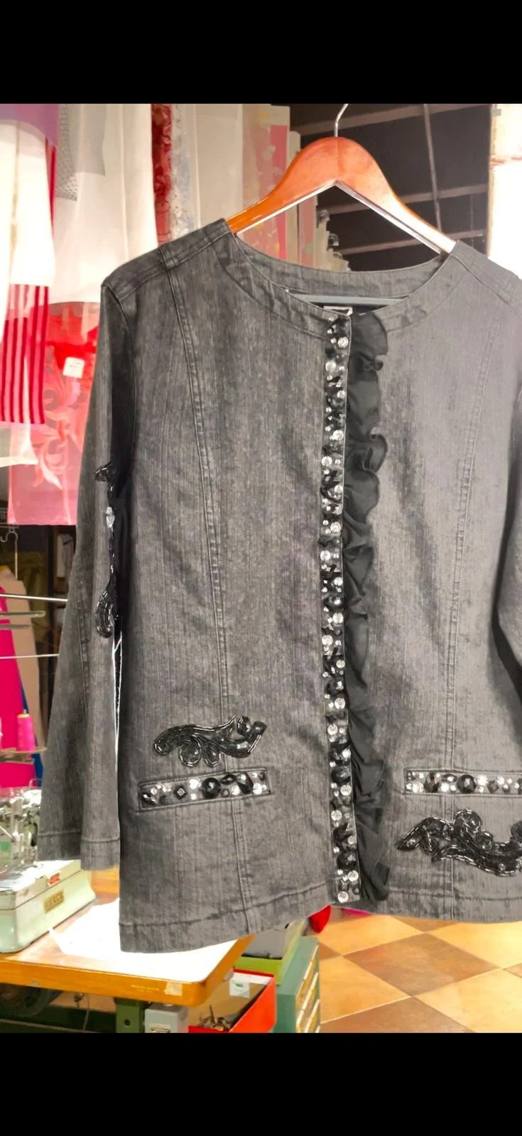 Grey Denim Jacket with Butterfly