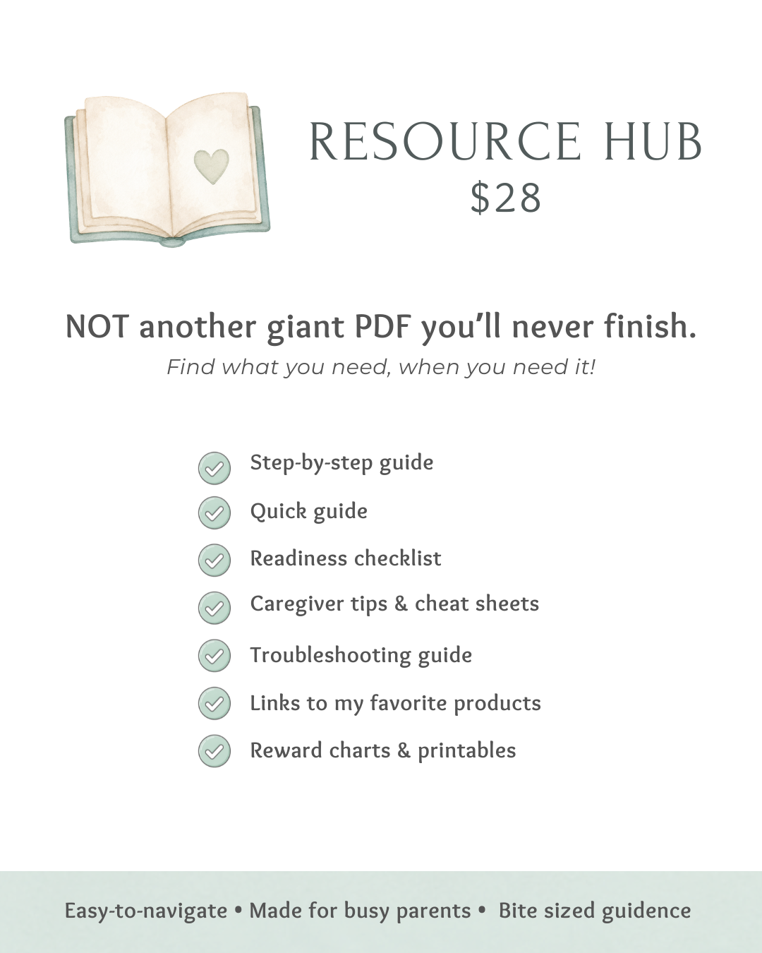 Potty Training Resource Hub for parents with a step-by-step guide, readiness checklist, troubleshooting tips, caregiver cheat sheets, reward charts, printables, and practical potty training resources.”