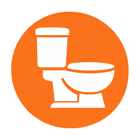 Toilet icon on orange background.