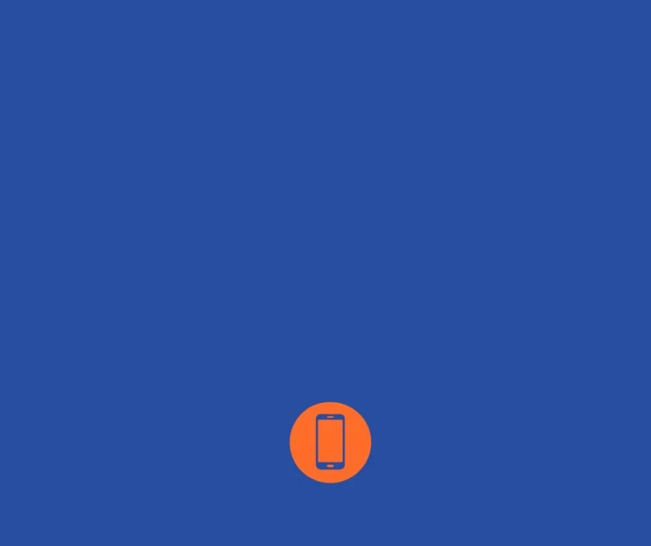 Blue background with an orange circle containing a smartphone icon at the bottom center.