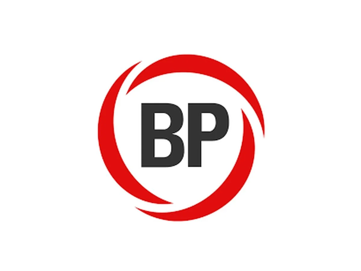 BP logo with red circular swirl around black 'BP' letters on a white background.