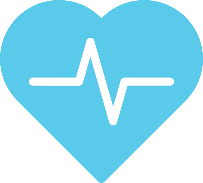 A blue heart with a gray electrocardiogram line running through the center.