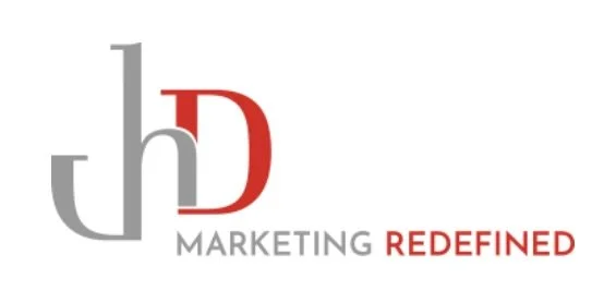 Logo with the letters 'jD' in gray and red, and the words 'MARKETING REDEFINED' below.