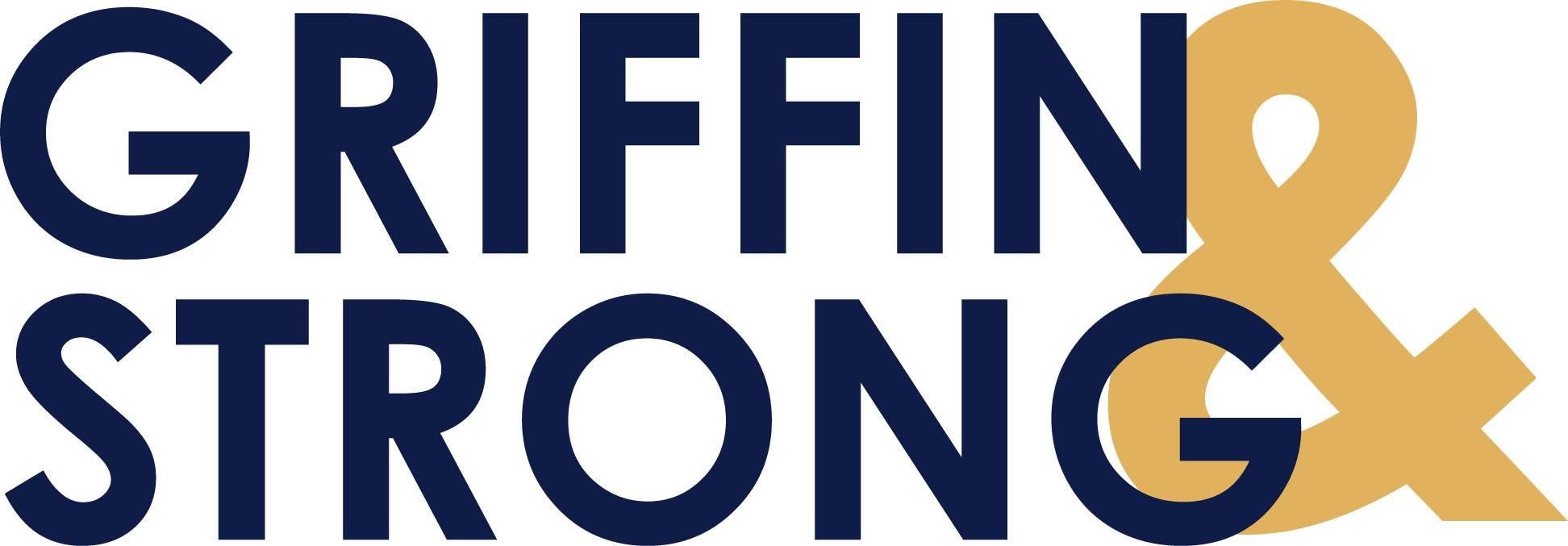 Logo with the text 'Greenfin & Strong' in dark blue and a gold ampersand.